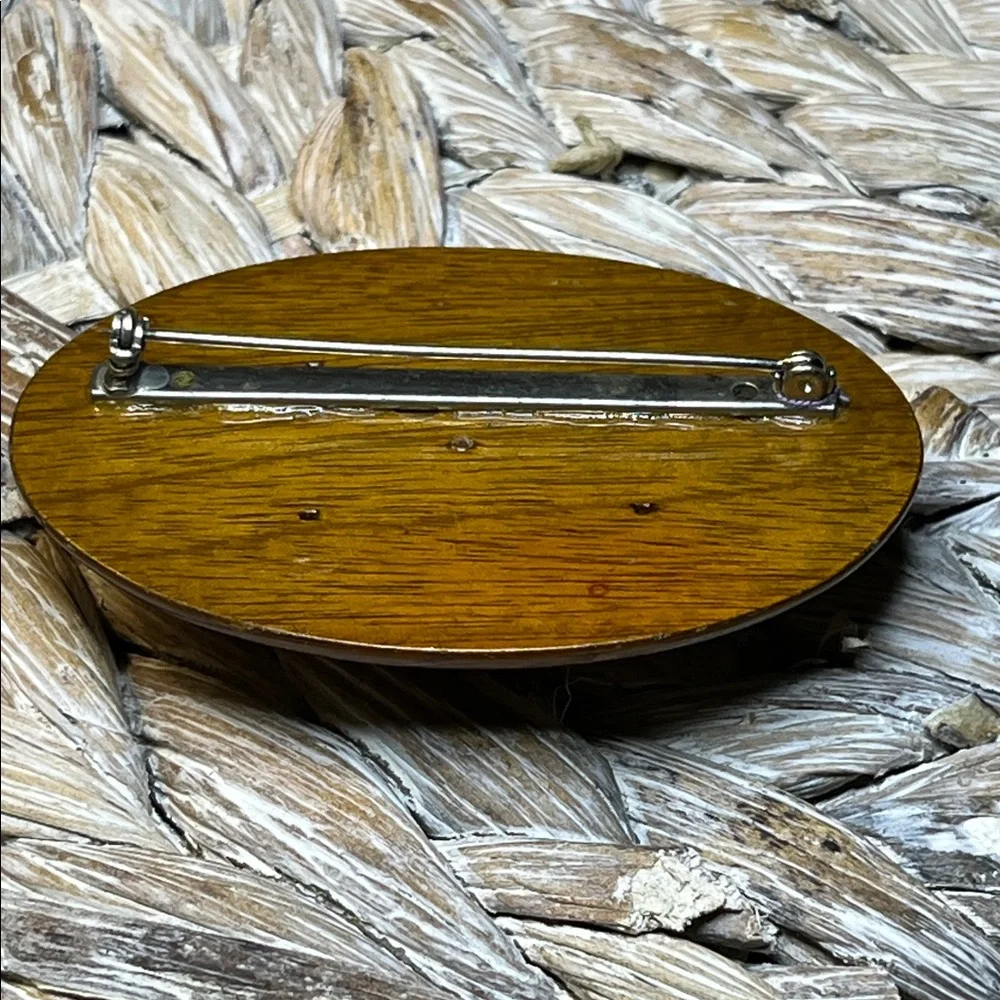 Vintage‎ Floral Carved Celluloid Wooden Brooch